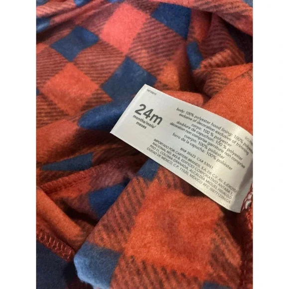 Carters Baby Boys Red Blue Buffalo Plaid Fleece Hooded Jumpsuit 24M 1M720010 - Picture 7 of 8